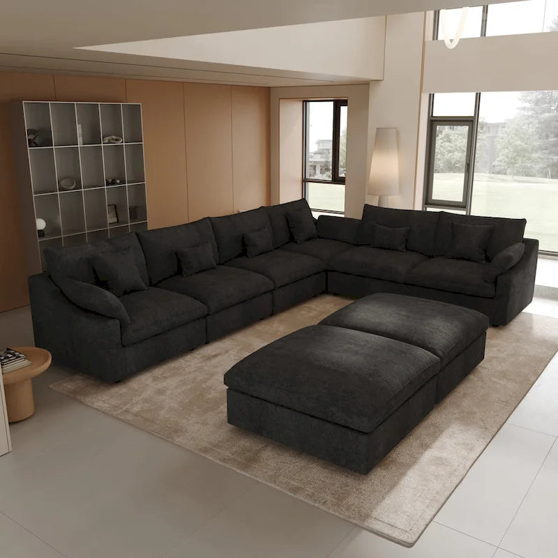 Canapé d'angle en lin de grande taille pour salon