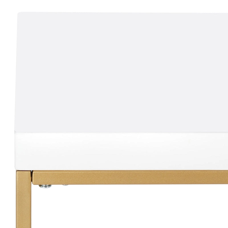 Modern Writing Desk with Gold Metal Frame & White Top