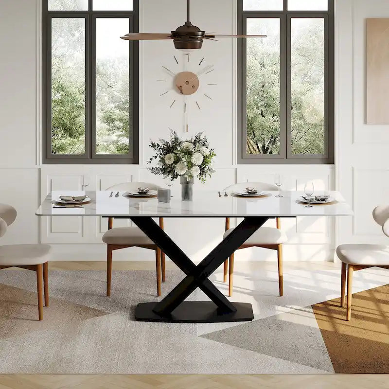 Rectangular Sintered Stone Dining Table with Metal Legs