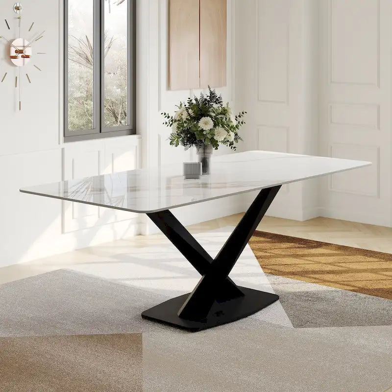 Rectangular Sintered Stone Dining Table with Metal Legs