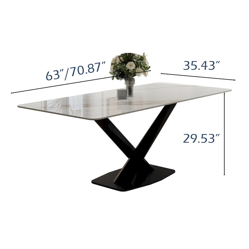 Rectangular Sintered Stone Dining Table with Metal Legs
