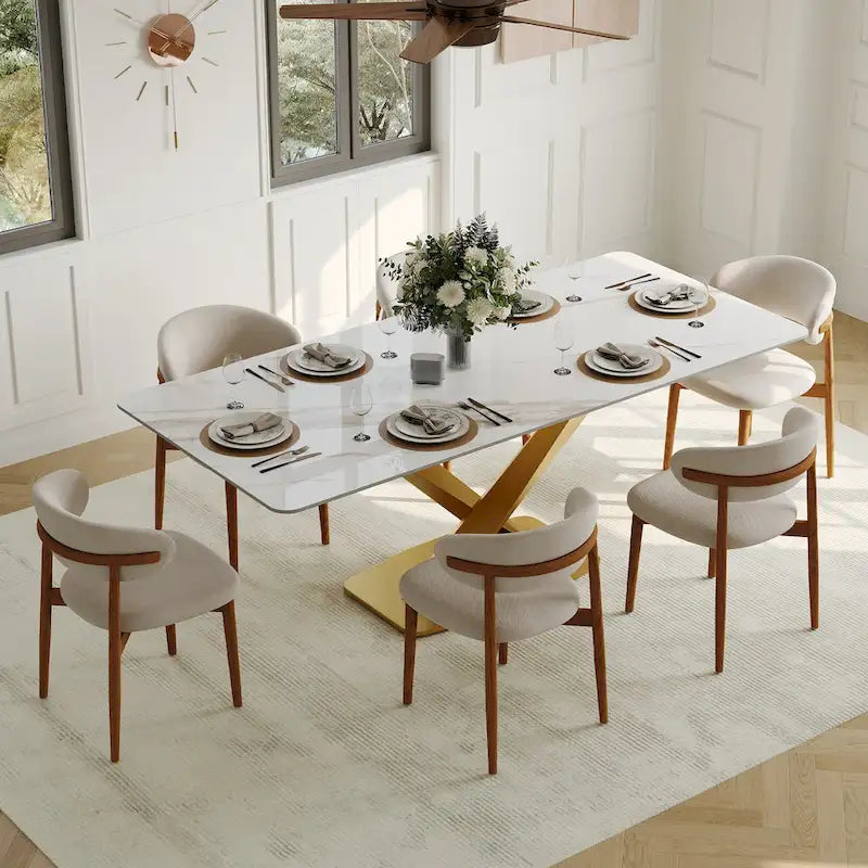 Rectangular Sintered Stone Dining Table with Metal Legs