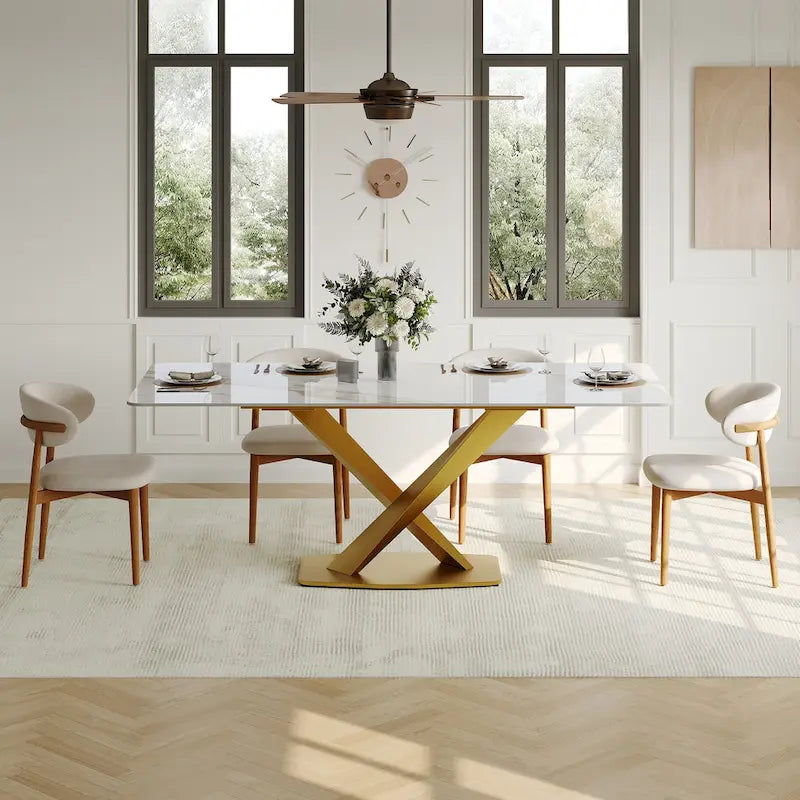 Rectangular Sintered Stone Dining Table with Metal Legs