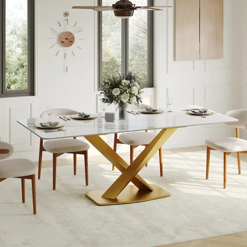 Rectangular Sintered Stone Dining Table with Metal Legs