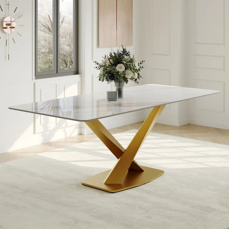 Rectangular Sintered Stone Dining Table with Metal Legs