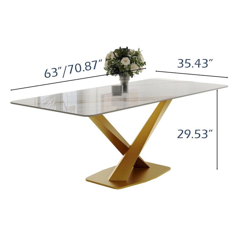 Rectangular Sintered Stone Dining Table with Metal Legs