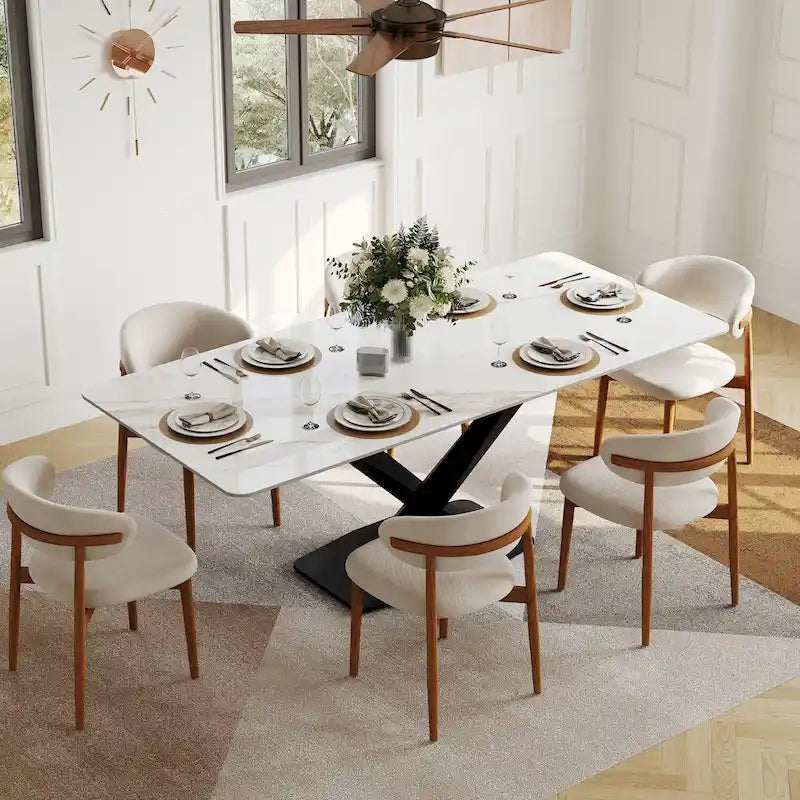 Rectangular Sintered Stone Dining Table with Metal Legs
