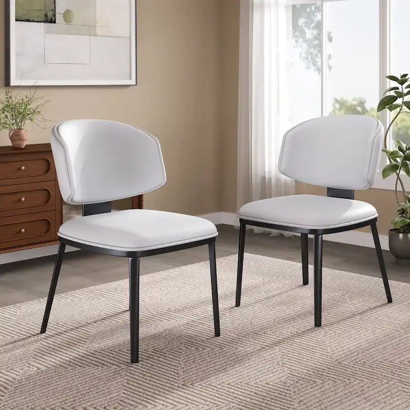 Upholstered Dining Chairs with Crescent Backrest & Metal Legs