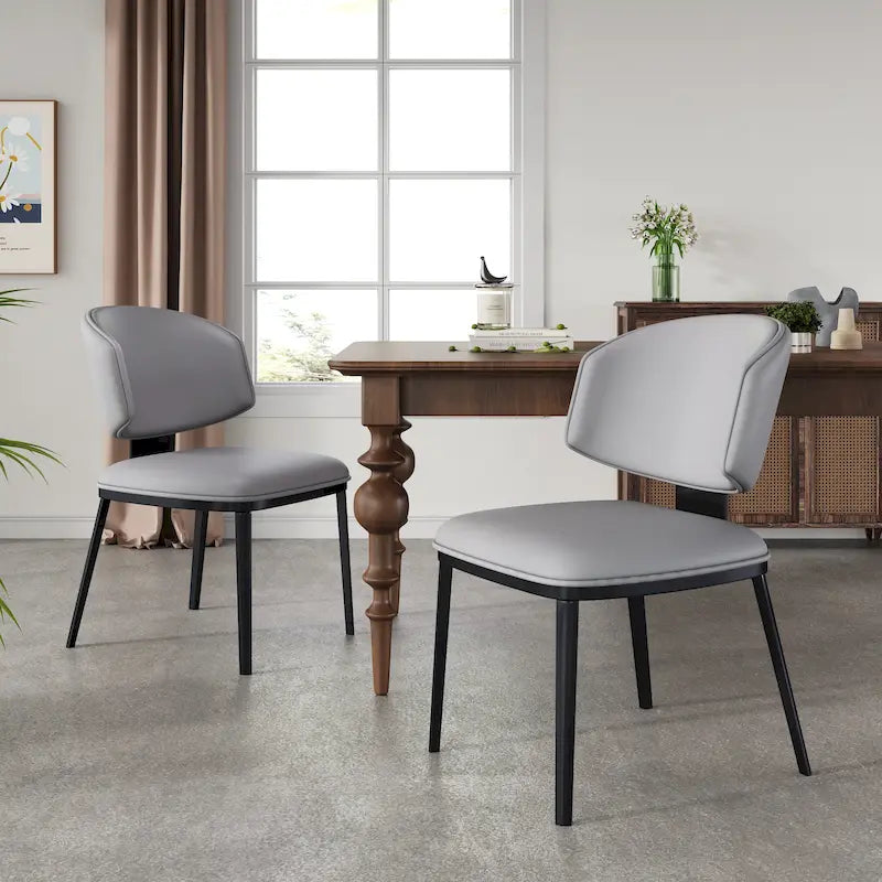 Upholstered Dining Chairs with Crescent Backrest & Metal Legs