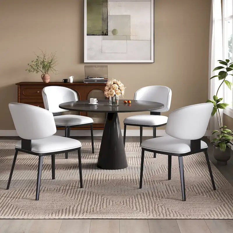 Upholstered Dining Chairs with Crescent Backrest & Metal Legs