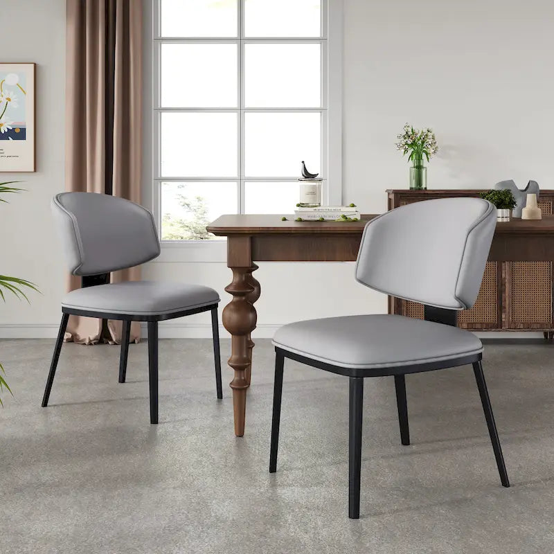 Upholstered Dining Chairs with Crescent Backrest & Metal Legs