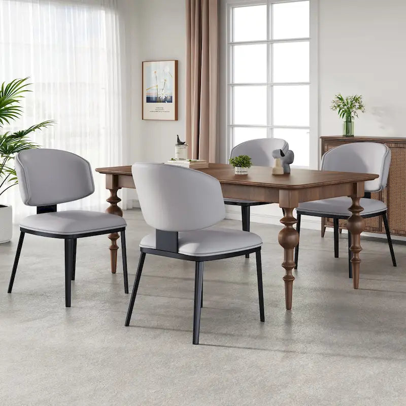 Upholstered Dining Chairs with Crescent Backrest & Metal Legs