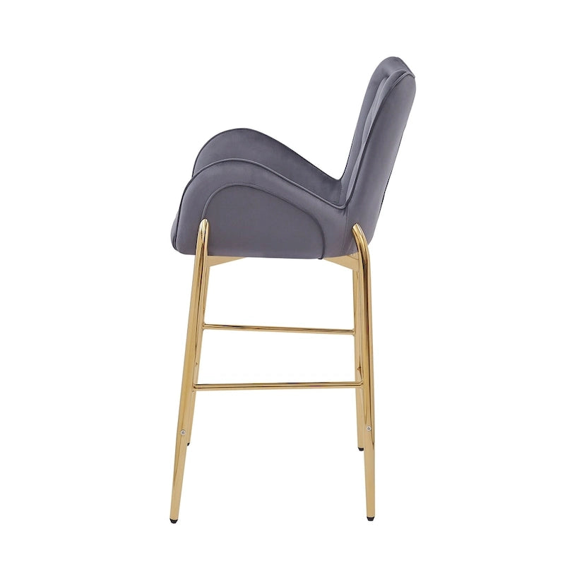 Velvet Counter Stool with Tufted Back, Gold Metal Frame & Footrest