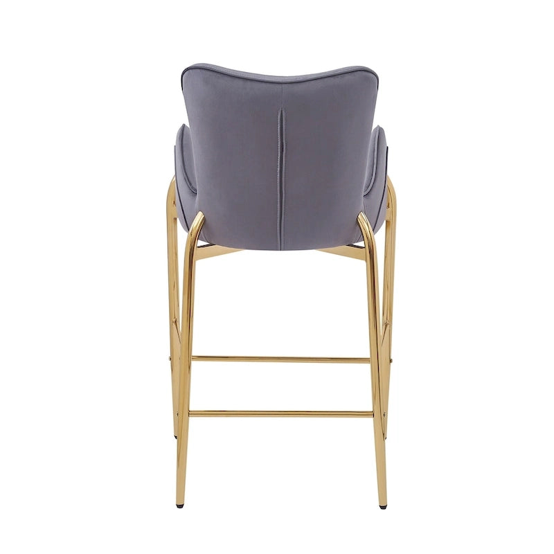Velvet Counter Stool with Tufted Back, Gold Metal Frame & Footrest