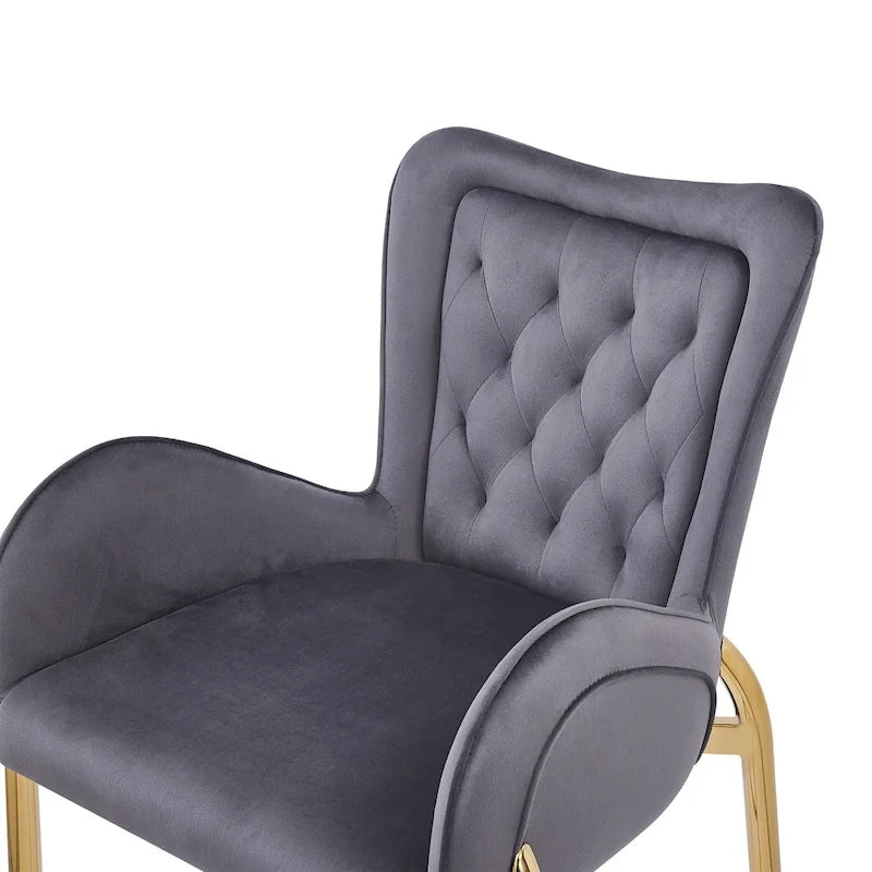 Velvet Counter Stool with Tufted Back, Gold Metal Frame & Footrest