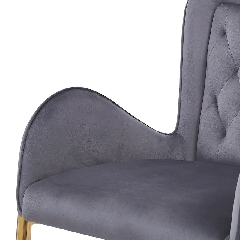 Velvet Counter Stool with Tufted Back, Gold Metal Frame & Footrest