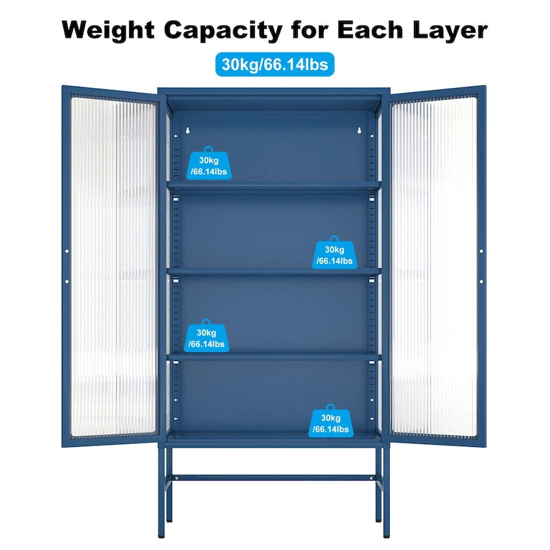 Tall Glass Door Display Cabinet with Adjustable Shelves & Steel Frame