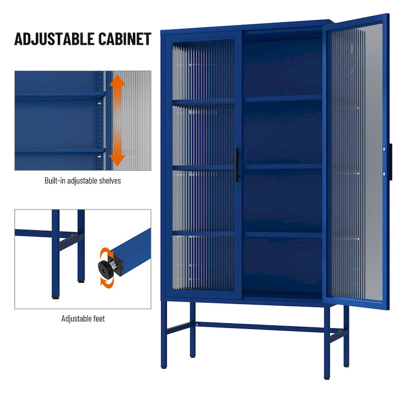 Tall Glass Door Display Cabinet with Adjustable Shelves & Steel Frame