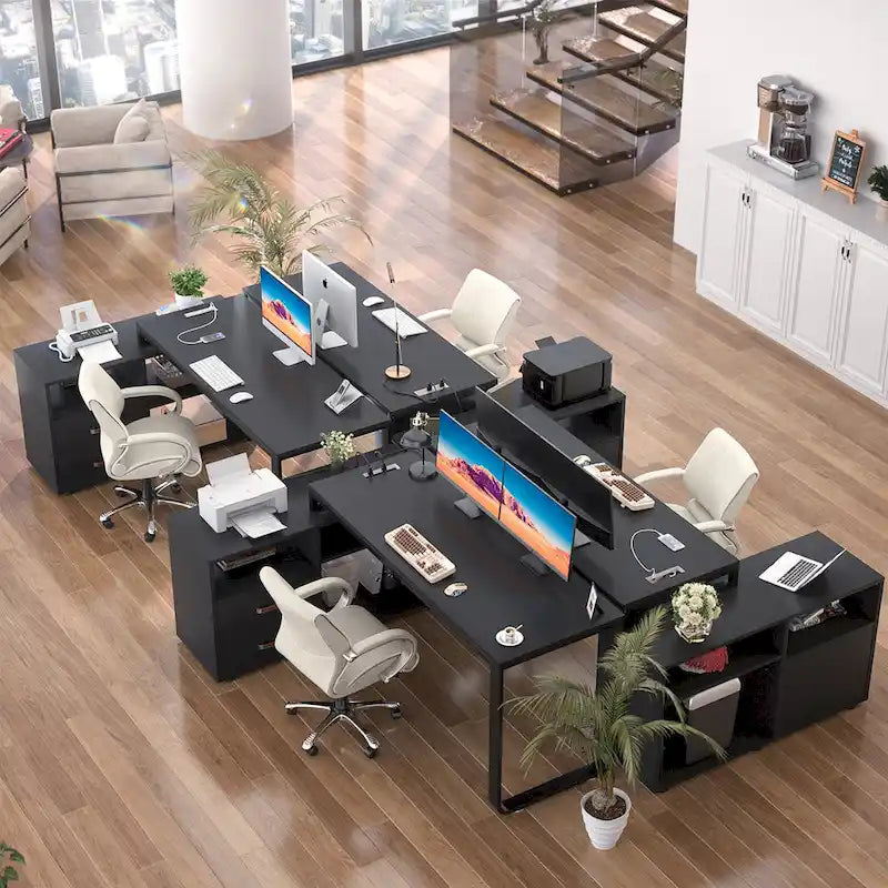 55" Reversible L-Shaped Corner Desk with File Cabinet, Power Outlets & RGB LED Lights