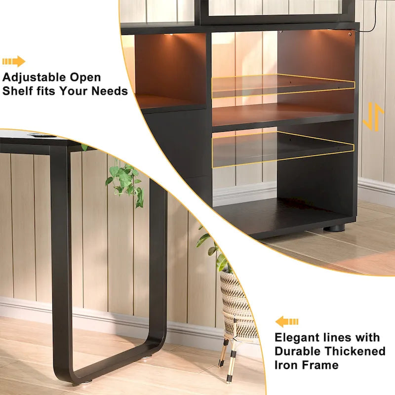 55" Reversible L-Shaped Corner Desk with File Cabinet, Power Outlets & RGB LED Lights