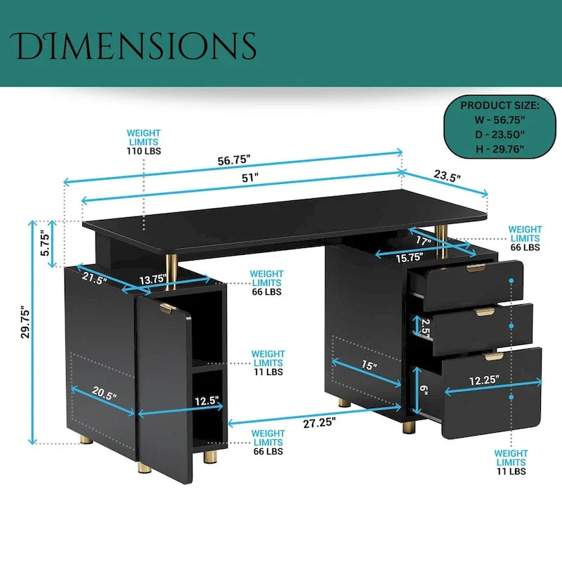 Bureau flottant exécutif moderne avec 3 tiroirs et surface de travail élégante