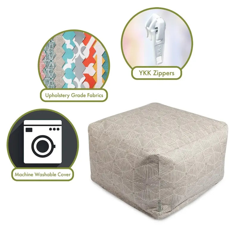 Cotton Twill Ottoman Pouf with Removable Cover