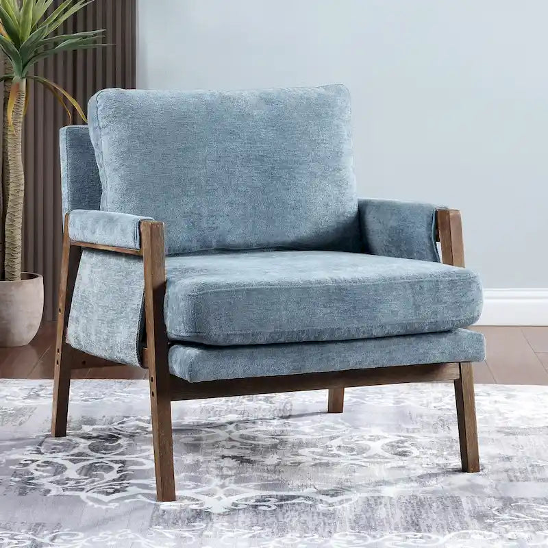 Wrapped-Arm Chenille Accent Chair with Rubberwood Frame
