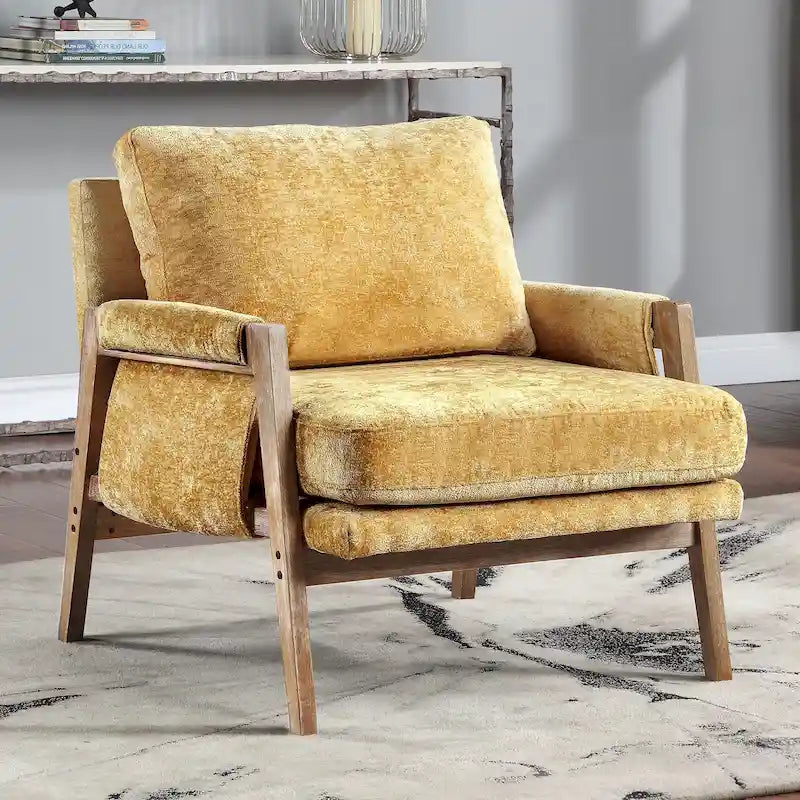 Wrapped-Arm Chenille Accent Chair with Rubberwood Frame