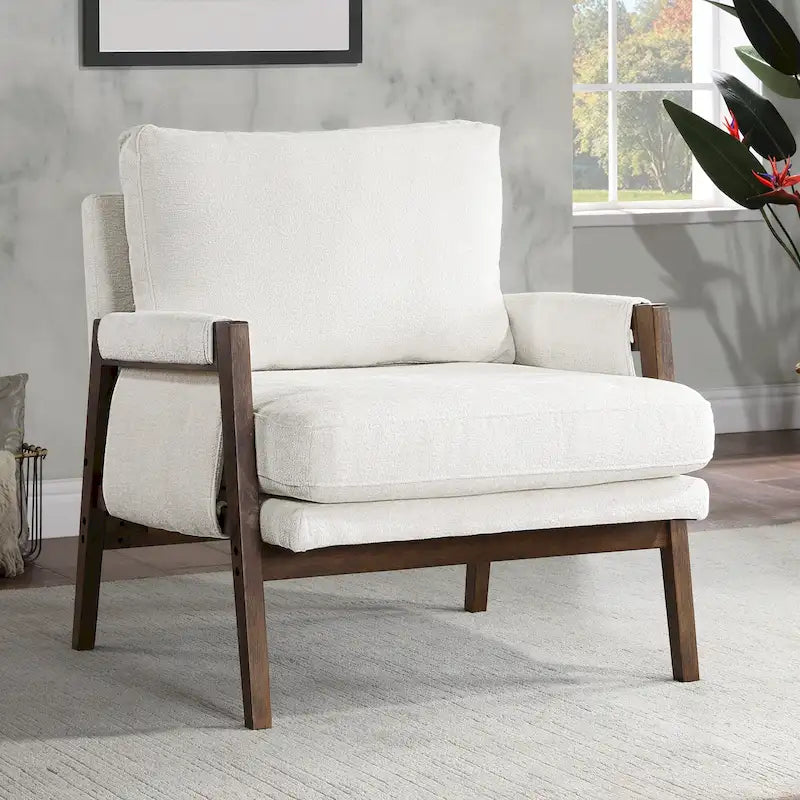 Wrapped-Arm Chenille Accent Chair with Rubberwood Frame