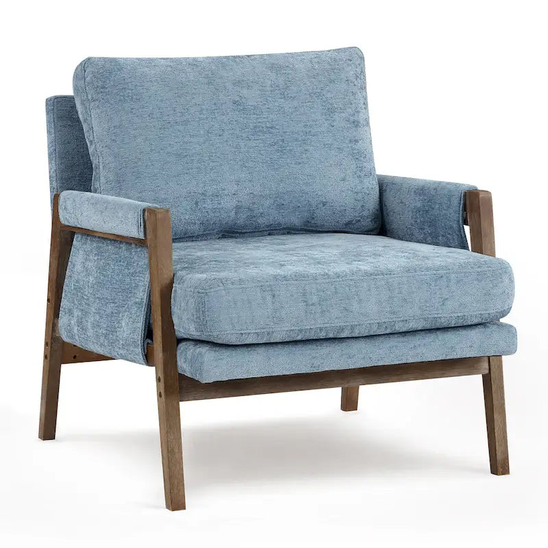 Wrapped-Arm Chenille Accent Chair with Rubberwood Frame