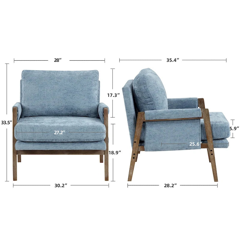 Wrapped-Arm Chenille Accent Chair with Rubberwood Frame