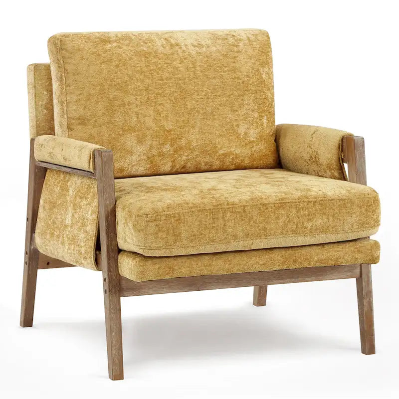Wrapped-Arm Chenille Accent Chair with Rubberwood Frame