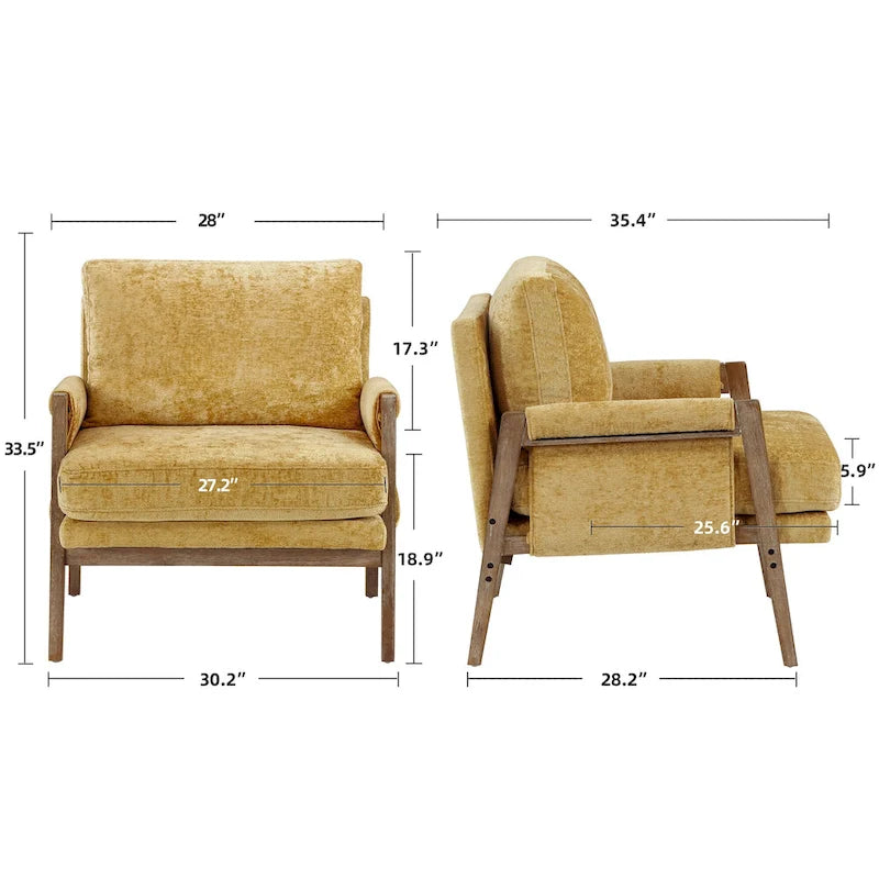 Wrapped-Arm Chenille Accent Chair with Rubberwood Frame