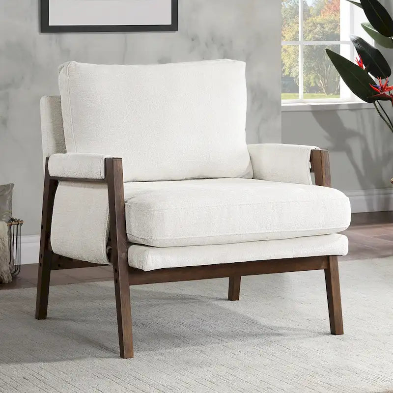 Wrapped-Arm Chenille Accent Chair with Rubberwood Frame