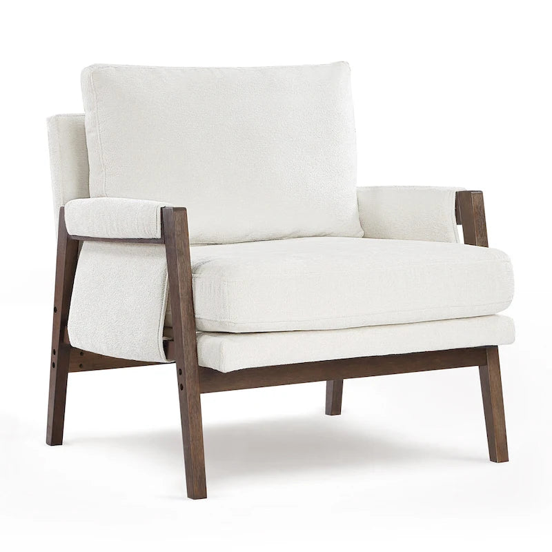 Wrapped-Arm Chenille Accent Chair with Rubberwood Frame
