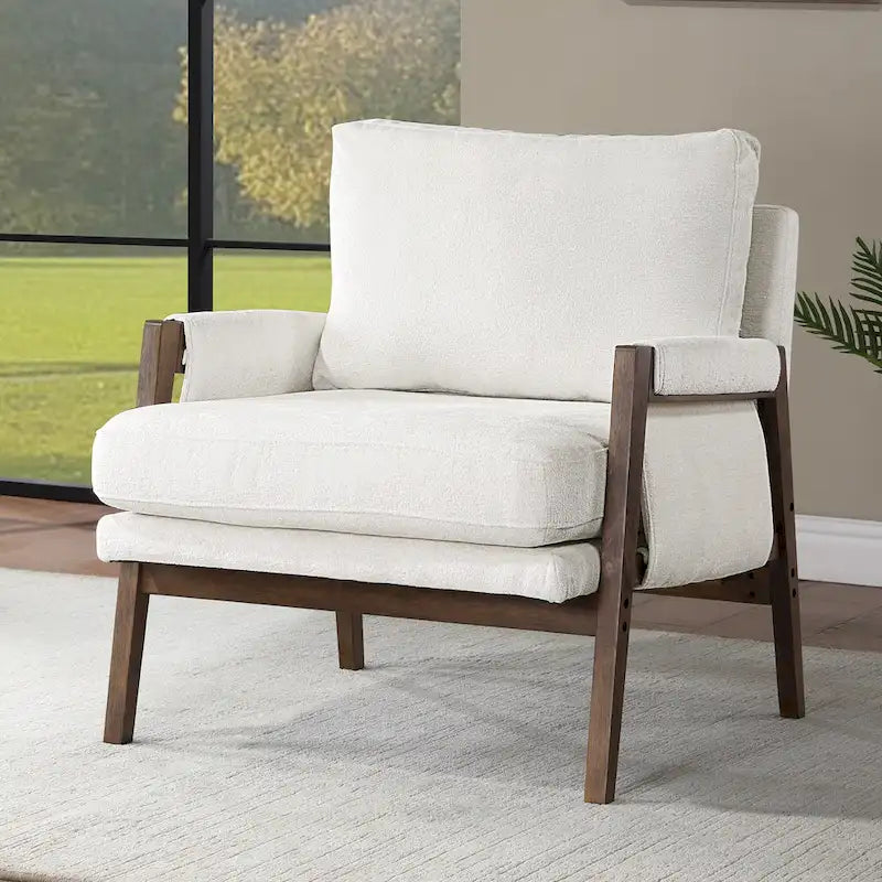 Wrapped-Arm Chenille Accent Chair with Rubberwood Frame