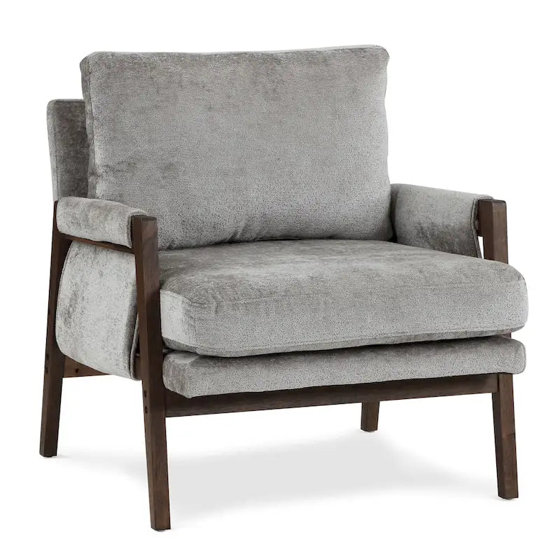 Wrapped-Arm Chenille Accent Chair with Rubberwood Frame