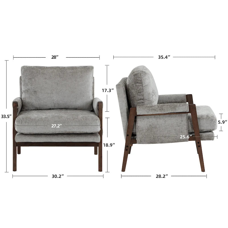 Wrapped-Arm Chenille Accent Chair with Rubberwood Frame