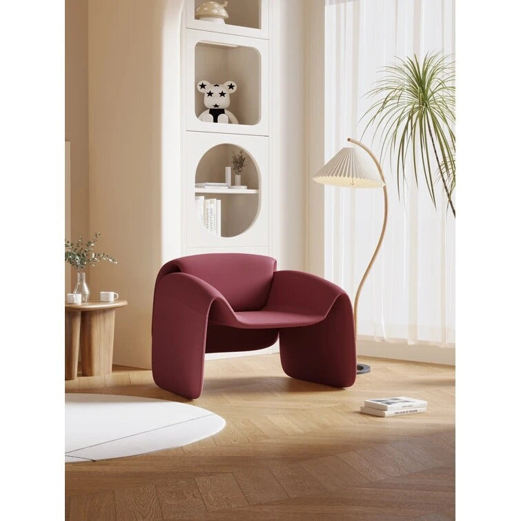 Curved Vegan Leather Armchair with High-Density Foam & Steel Frame