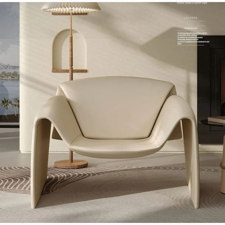 Curved Vegan Leather Armchair with High-Density Foam & Steel Frame