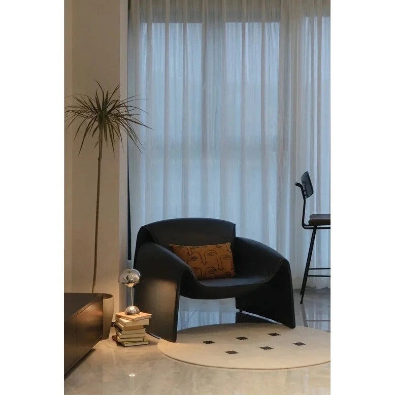 Curved Vegan Leather Armchair with High-Density Foam & Steel Frame