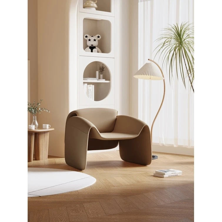 Curved Vegan Leather Armchair with High-Density Foam & Steel Frame