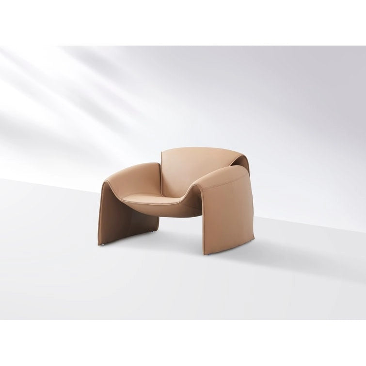 Curved Vegan Leather Armchair with High-Density Foam & Steel Frame