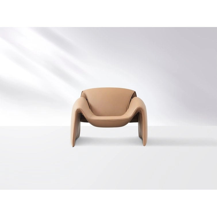 Curved Vegan Leather Armchair with High-Density Foam & Steel Frame