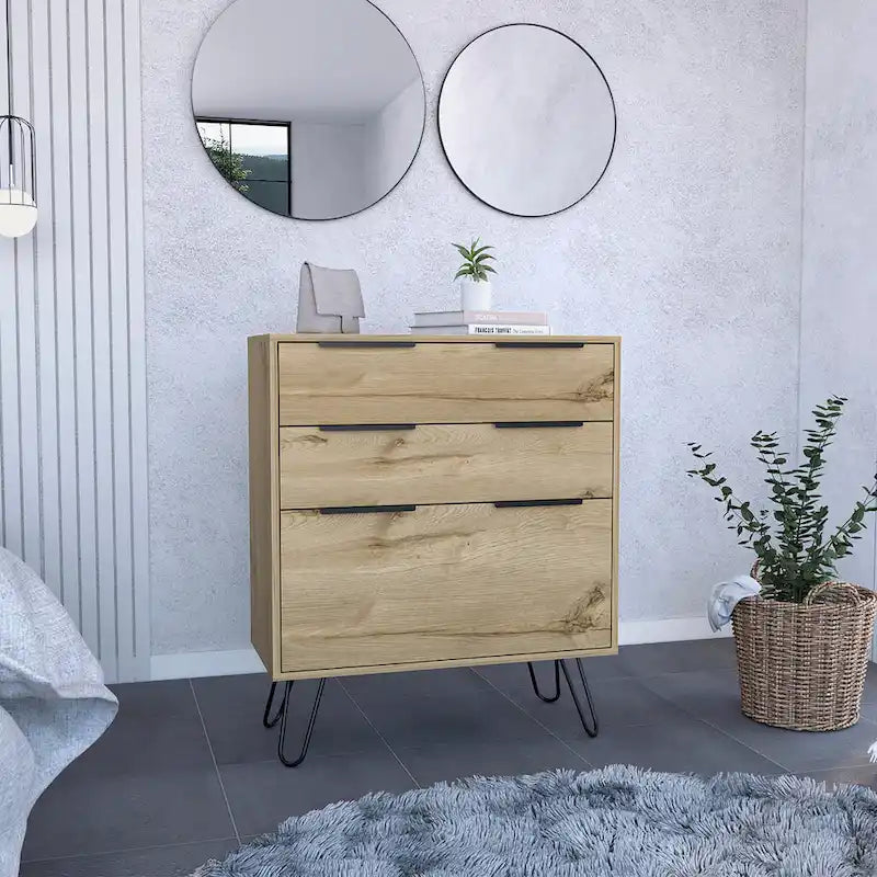 3-Drawer Dresser with Hairpin Legs & Wide Display Top