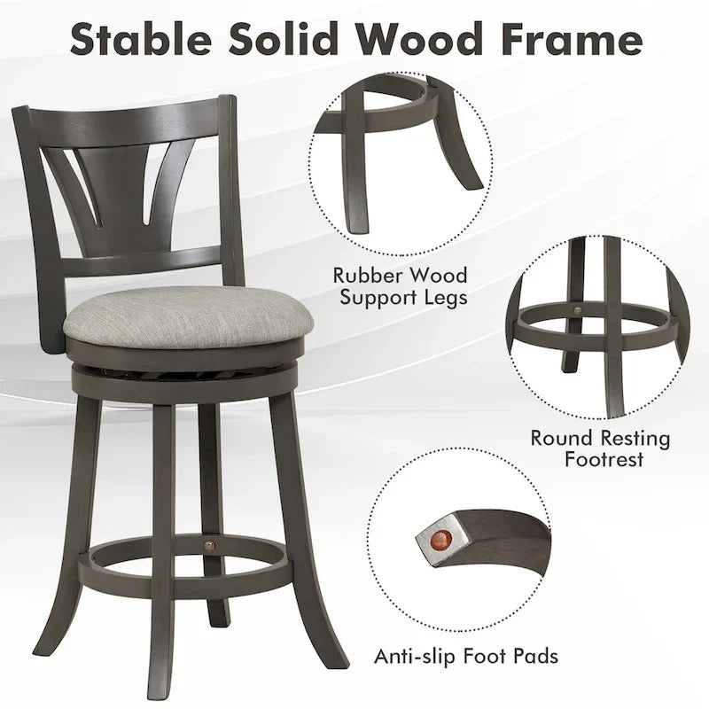 Swivel Counter Height Bar Stool with Fabric Cushion & Solid Wood Legs