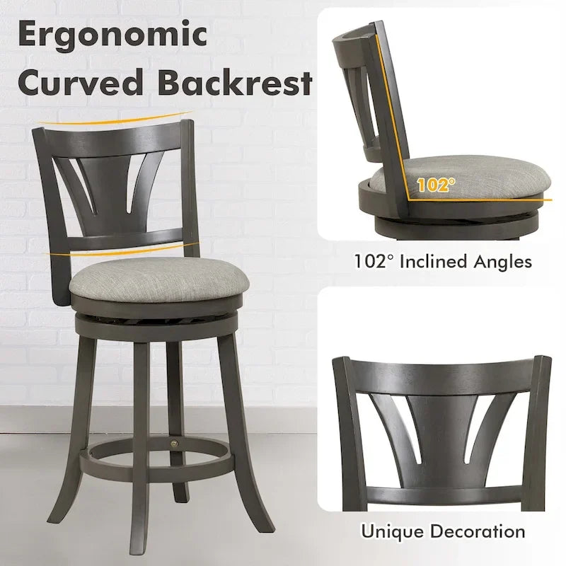 Swivel Counter Height Bar Stool with Fabric Cushion & Solid Wood Legs