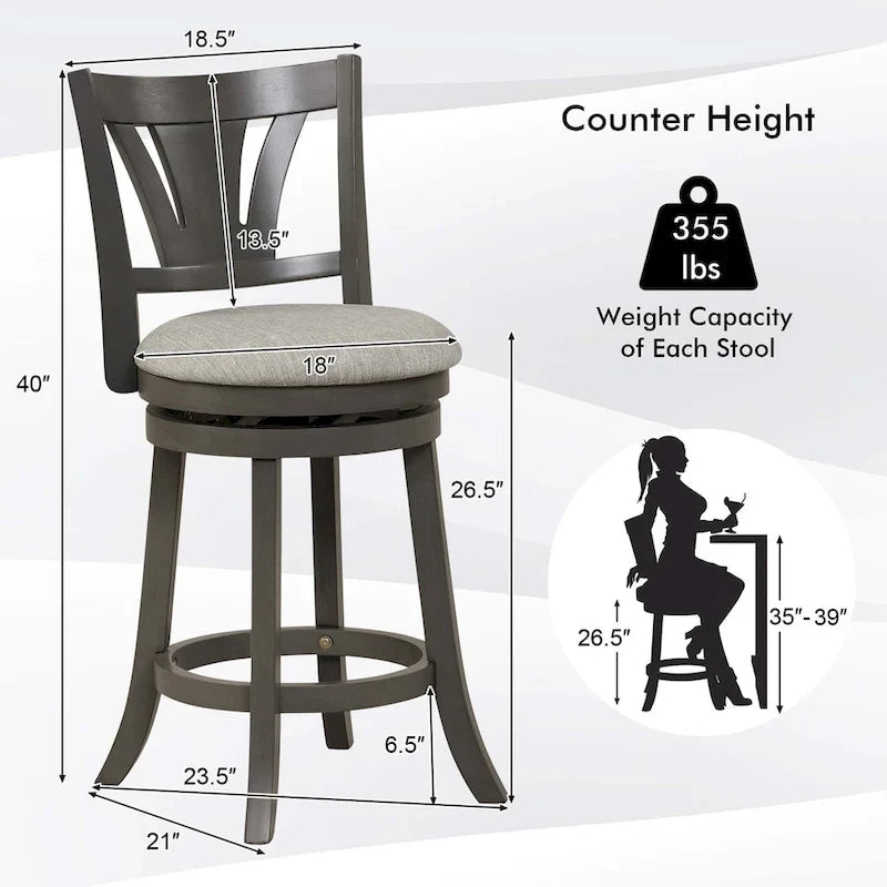 Swivel Counter Height Bar Stool with Fabric Cushion & Solid Wood Legs