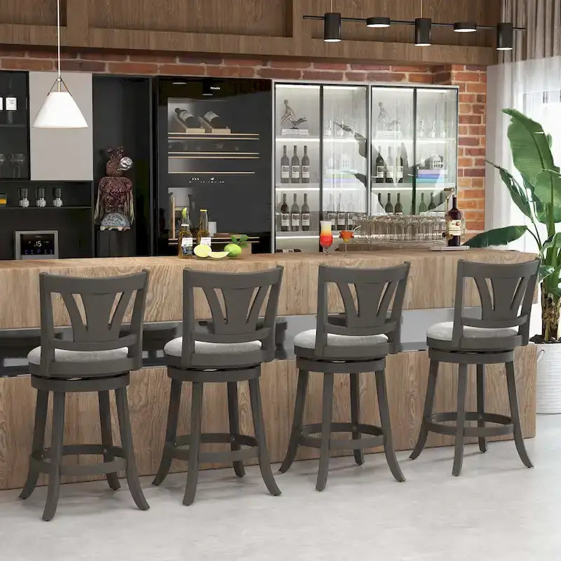 Swivel Counter Height Bar Stool with Fabric Cushion & Solid Wood Legs