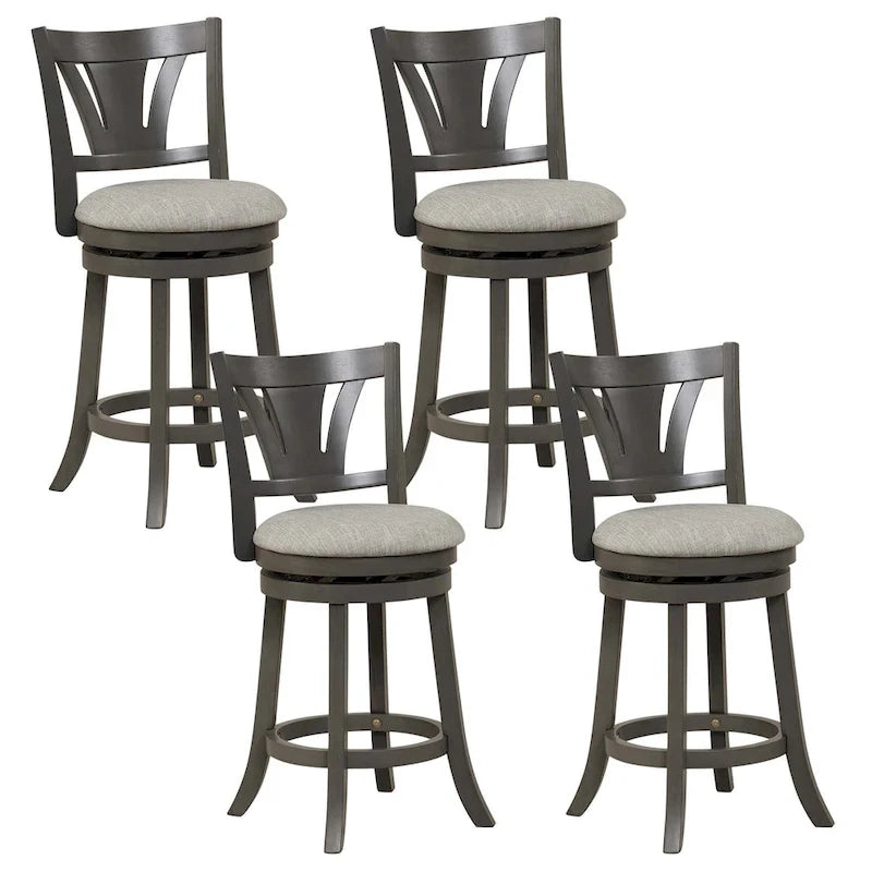 Swivel Counter Height Bar Stool with Fabric Cushion & Solid Wood Legs